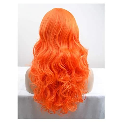BERON Long Wavy Curly Wig with Bangs and Cap - Synthetic Orange Wig (60cm, 24 inches) | Natural-Looking & Adjustable Fit thumbnail 4
