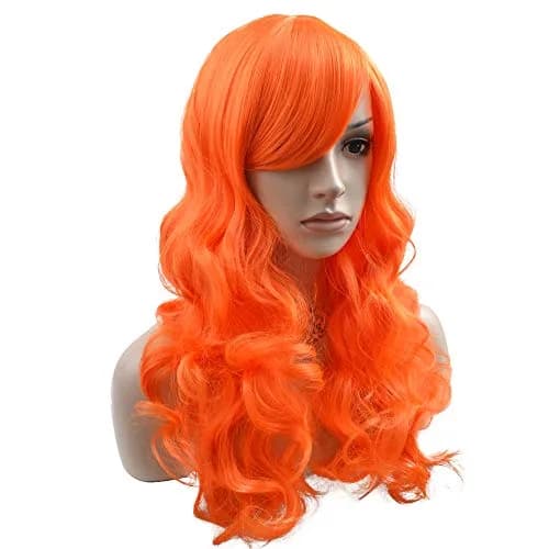 BERON Long Wavy Curly Wig with Bangs and Cap - Synthetic Orange Wig (60cm, 24 inches) | Natural-Looking & Adjustable Fit thumbnail 2