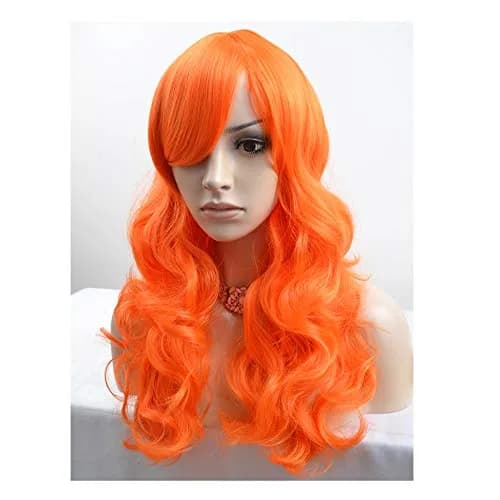BERON Long Wavy Curly Wig with Bangs and Cap - Synthetic Orange Wig (60cm, 24 inches) | Natural-Looking & Adjustable Fit thumbnail 3