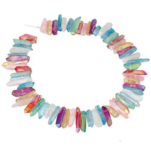 SUNYIK Assorted Color AB Aura Titanium Coated Crystal Points Quartz 15 inch Strand | Chakra Healing & Jewelry Making thumbnail 1