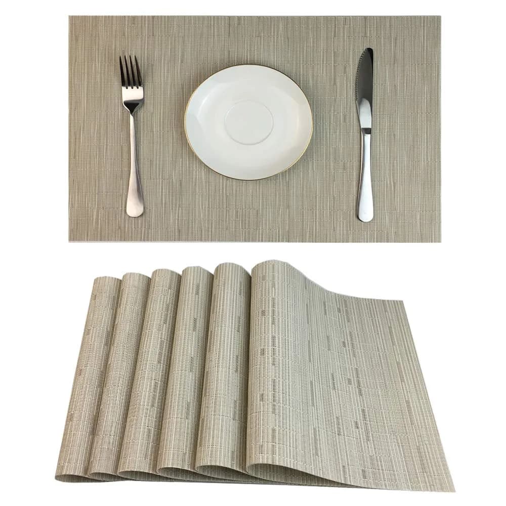 WAZAIGUR Placemats Set of 6 for Dining Table | Heat-Resistant, Easy to Clean, Woven Vinyl, Cream — Cream