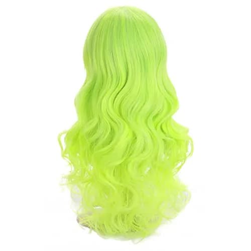 BERON Neon Green Wavy Wig with Bangs | Long Curly Synthetic Wig with Cap, 24 inches thumbnail 4