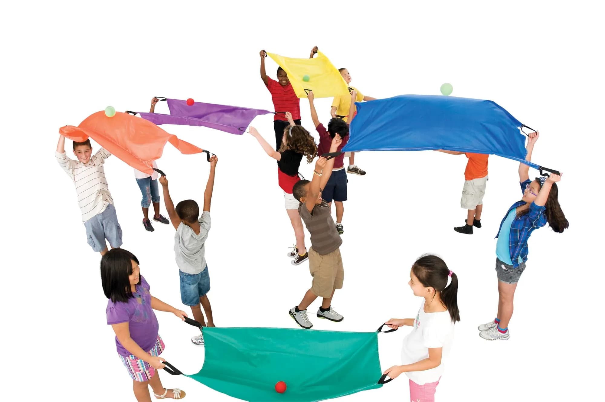 Sportime Parachute for 2 Persons | Set of 6 Assorted Colors, 33 x 50 inches nylon parachutes for teamwork & movement