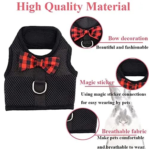 ASOCEA Adjustable Bunny Harness and Leash Breathable Mesh Vest for Small Animals (30-34cm Neck, 26-30cm Chest) | Soft Pet Harness Vest for Rabbits & Ferrets thumbnail 3