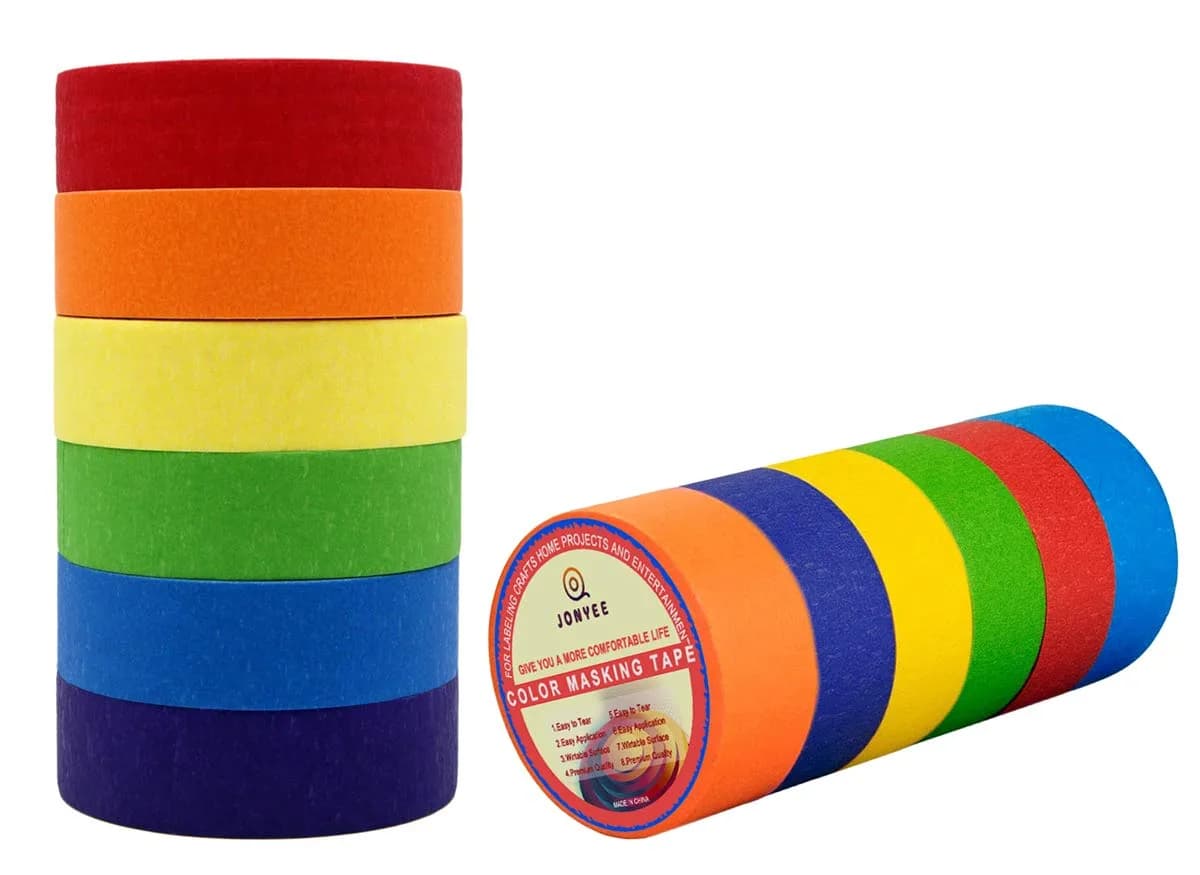 JONYEE Colored Masking Tape 6 Rolls | 1 Inch Wide, 13 Yards Each | Arts, Crafts, Labeling & Kids' Projects - view 2