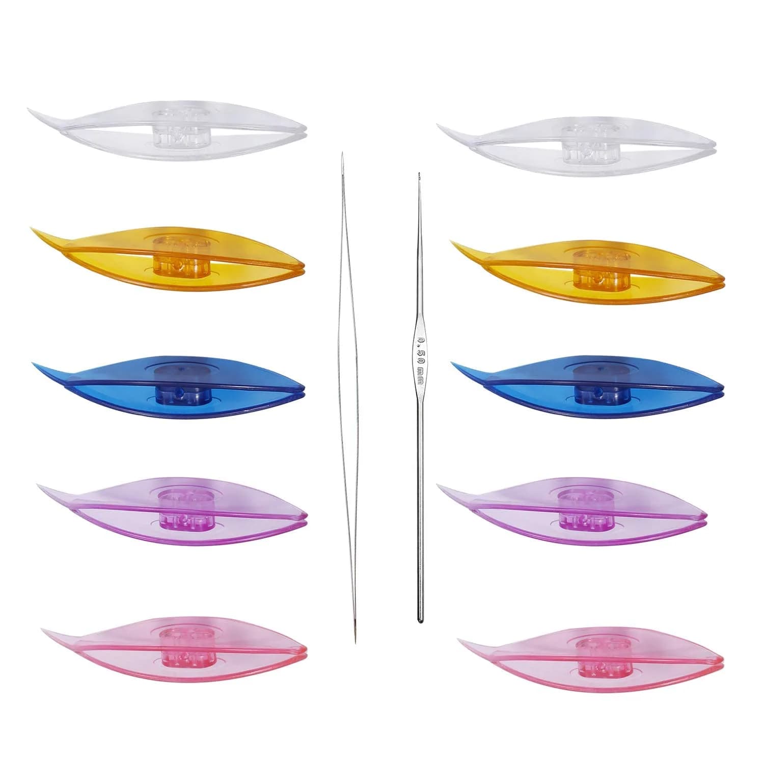 BUTUZE Tatting Shuttle Kit for Beginners, 10 Transparent Plastic Shuttles with Beading Needle & Crochet Hook | Assorted Colors — 10 PCS