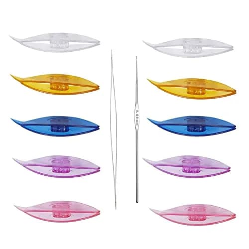 BUTUZE Tatting Shuttle Kit for Beginners, 10 Transparent Plastic Shuttles with Beading Needle & Crochet Hook | Assorted Colors thumbnail 1