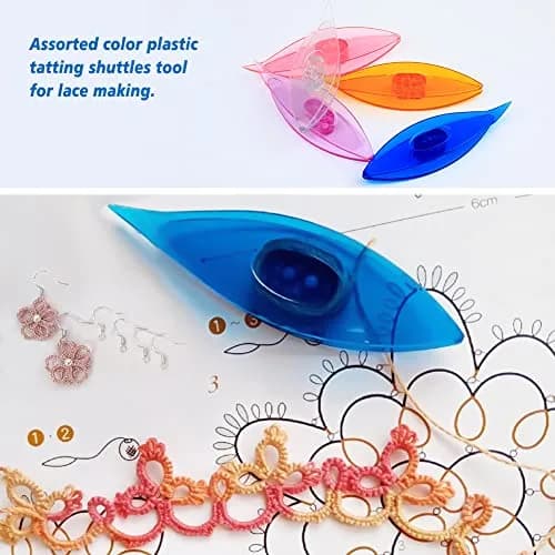 BUTUZE Tatting Shuttle Kit for Beginners, 10 Transparent Plastic Shuttles with Beading Needle & Crochet Hook | Assorted Colors thumbnail 4