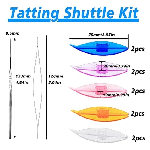 BUTUZE Tatting Shuttle Kit for Beginners, 10 Transparent Plastic Shuttles with Beading Needle & Crochet Hook | Assorted Colors thumbnail 2