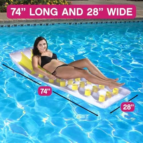 Poolmaster Classic French Pocket Inflatable Swimming Pool Mattress Float 193cm x 71cm (76" x 28") | Relaxing Pool Lounger with Water-Trapping Pockets thumbnail 4