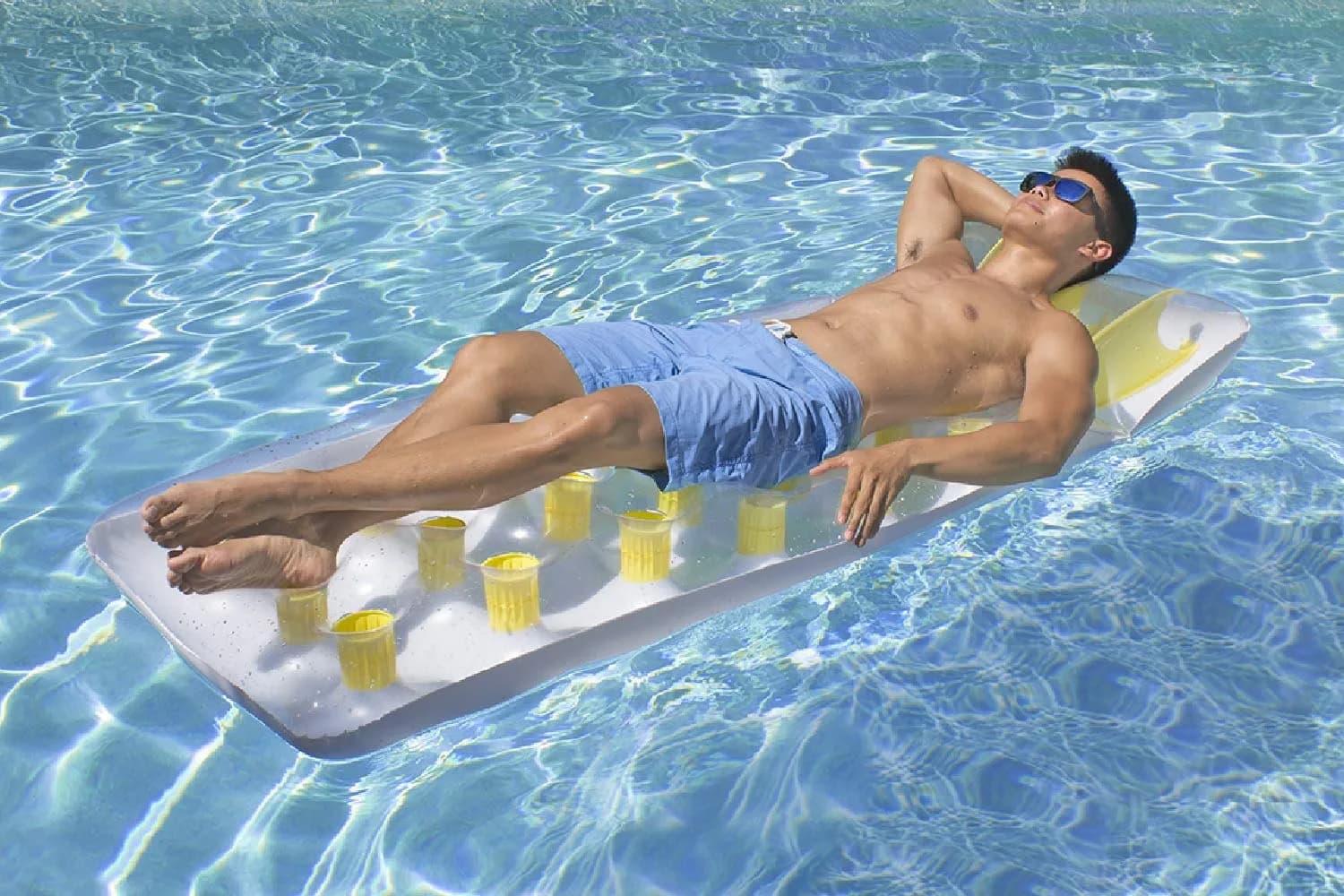 Poolmaster Classic French Pocket Inflatable Swimming Pool Mattress Float 193cm x 71cm (76" x 28") | Relaxing Pool Lounger with Water-Trapping Pockets - view 2