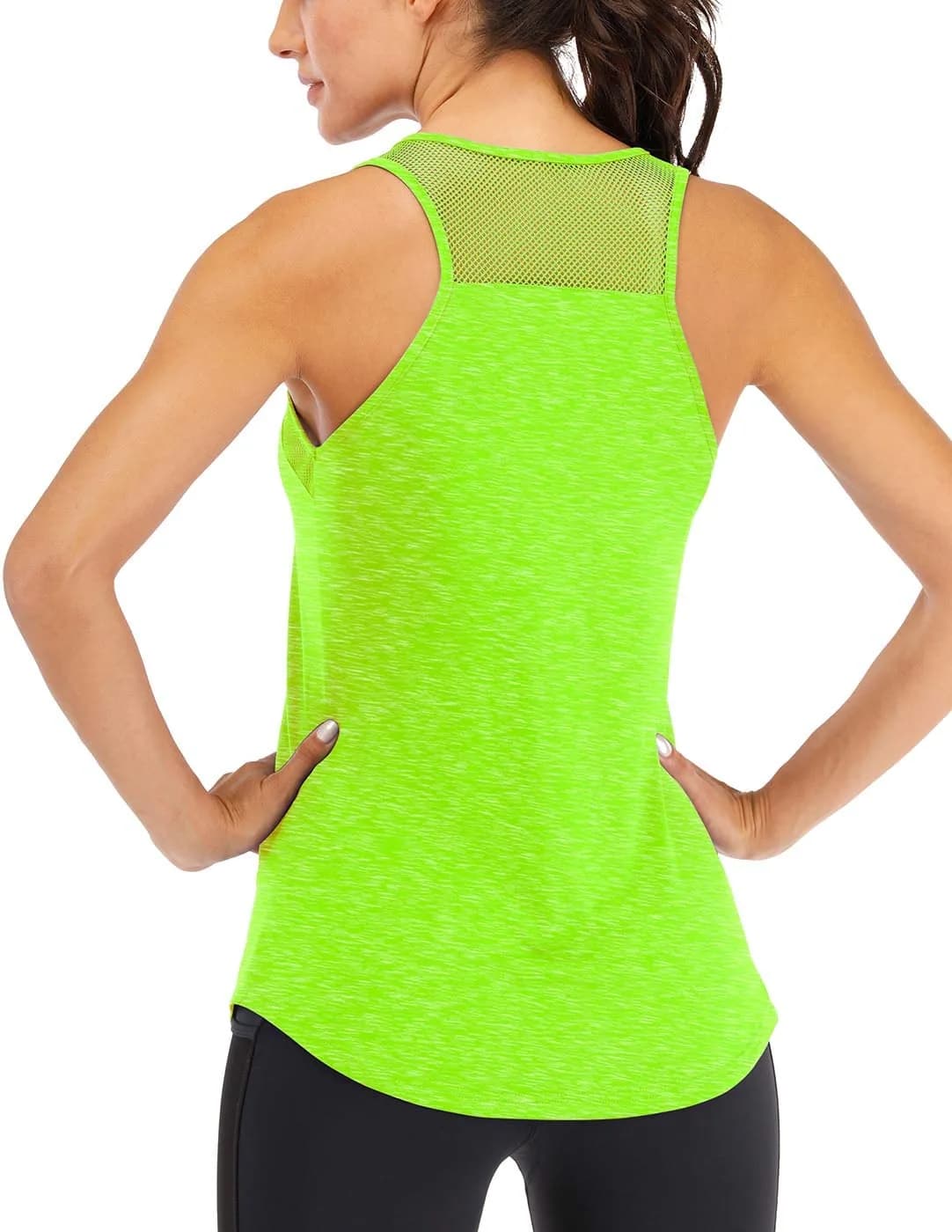 Fihapyli Workout Tank Tops for Women Breathable Mesh Racerback Loose Fit Backless Green — Neon Green