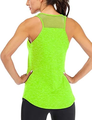 Fihapyli Workout Tank Tops for Women Breathable Mesh Racerback Loose Fit Backless Green thumbnail 1