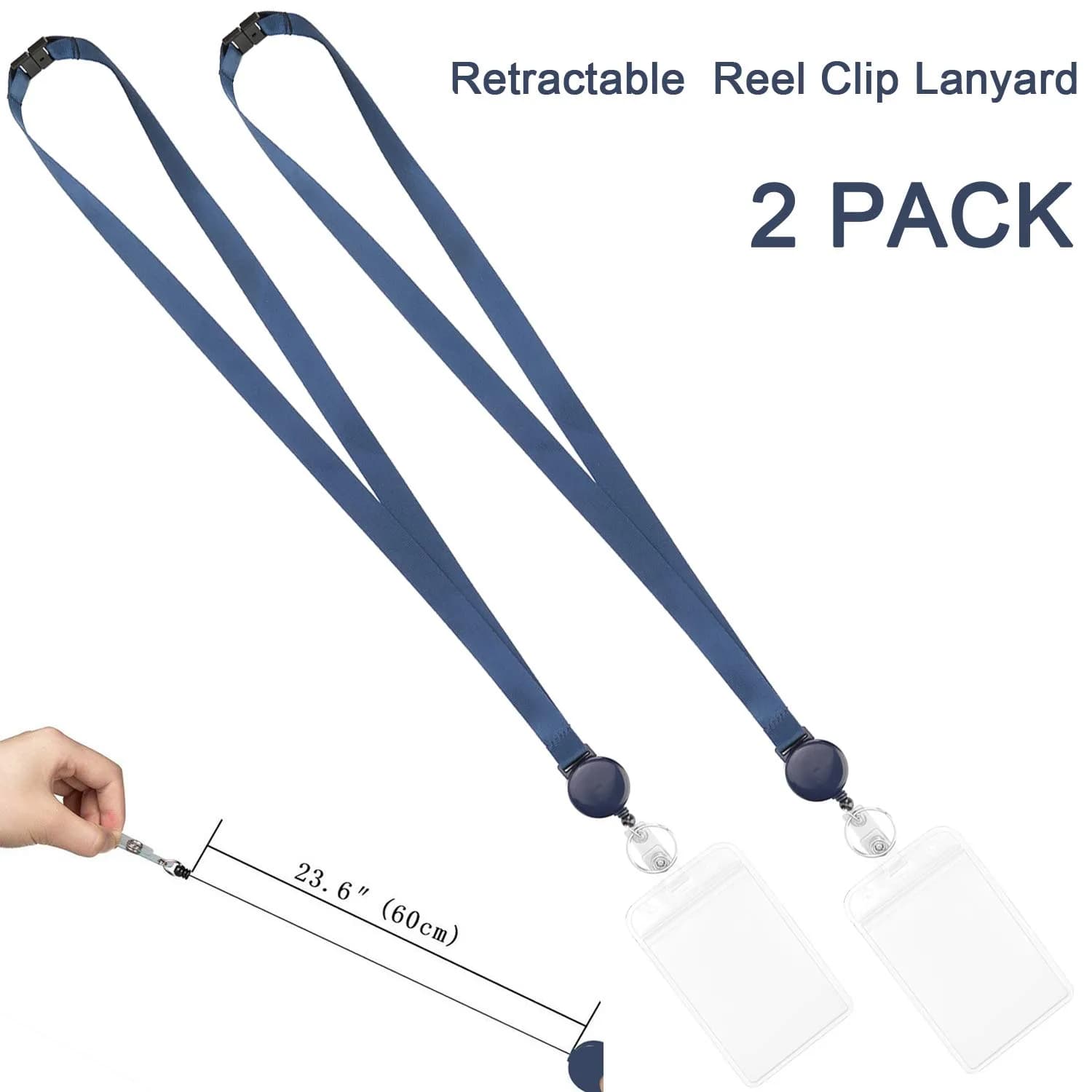 YOUOWO Retractable Badge Reel with Lanyard and Vertical ID Badge Holder 25 inch (63.5 cm) | Pack of 2 - view 2