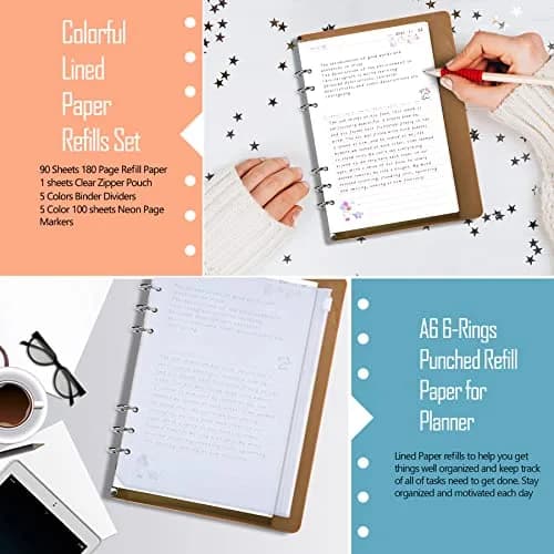 Rancco A6 Planner Inserts Lined Paper, Colorful 90 Page 6-Ring Memo Refill, Double-sided, 6.9x3.7" | Refillable Planner Paper for Office & School thumbnail 3