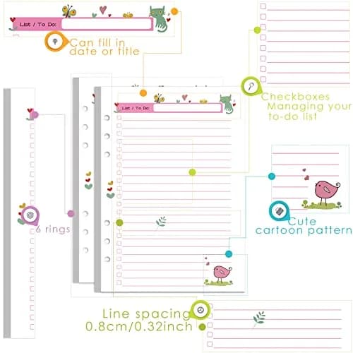 Rancco A5 Planner Inserts To-Do List 90 Pages (21cm x 14.8cm / 5.5×8.3") | Colorful Paper Refills for 6-Ring Binders thumbnail 2