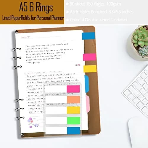 Rancco A5 6-Hole Undated Lined Paper Refill Set 180 Pages (21 x 14.2 cm / 8.3 x 5.6 inches) | Includes Zipper Pocket, Ruler, Dividers & Index Tabs thumbnail 4