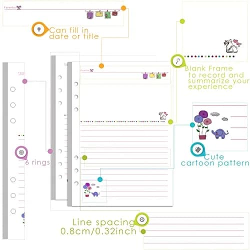 Rancco A5 6-Hole Undated Lined Paper Refill Set 180 Pages (21 x 14.2 cm / 8.3 x 5.6 inches) | Includes Zipper Pocket, Ruler, Dividers & Index Tabs thumbnail 2