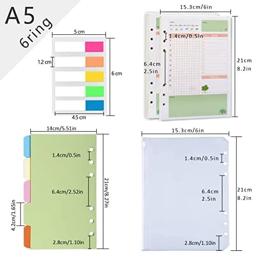 Rancco A5 Planner Inserts Daily Refills 90 Pages Colorful 6-Ring Loose-leaf Binder | Undated, PVC Pouch, Divider, Ruler thumbnail 7