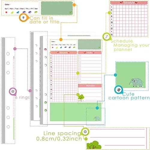 Rancco A5 Planner Inserts Daily Refills 90 Pages Colorful 6-Ring Loose-leaf Binder | Undated, PVC Pouch, Divider, Ruler thumbnail 2