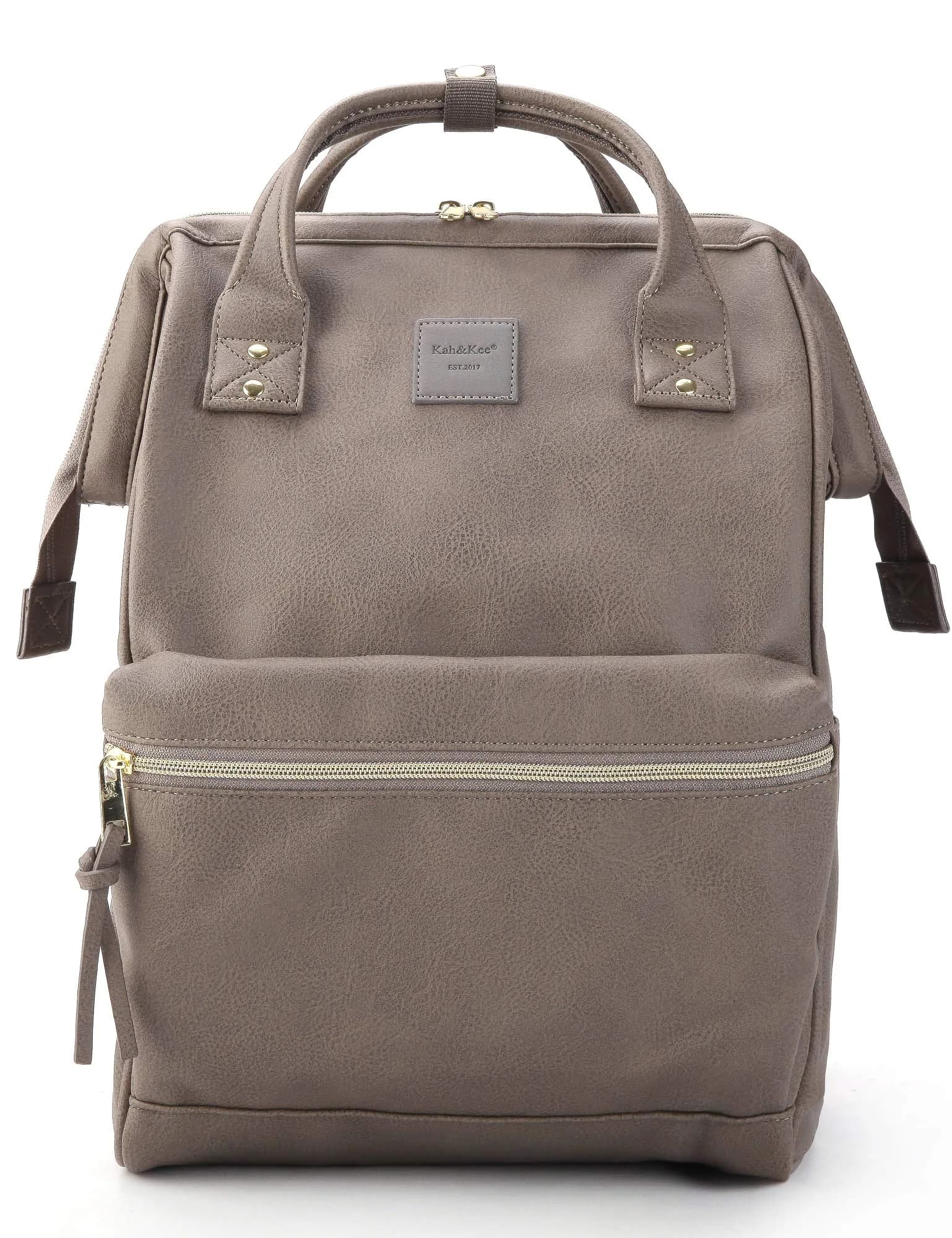Kah&Kee Leather Backpack for Women and Men 15-inch Laptop Bag | Teacher Professional, Diaper Bag, Travel (Dark Gray, Medium)