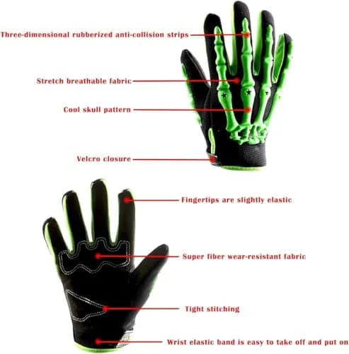 1Storm Youth Motocross Gloves Green L (Palm Width: 3.1 inch / 7.9 cm) | Skeleton Design for BMX, ATV, Dirt Bike, Bicycle Cycling thumbnail 4