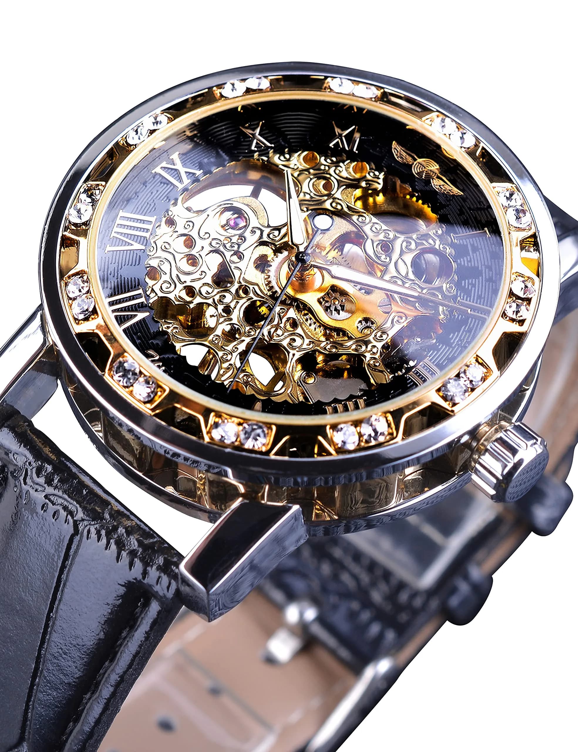 FORSINING Black Golden Steampunk Skeleton Automatic Diamond Men's Watch 45mm - view 4