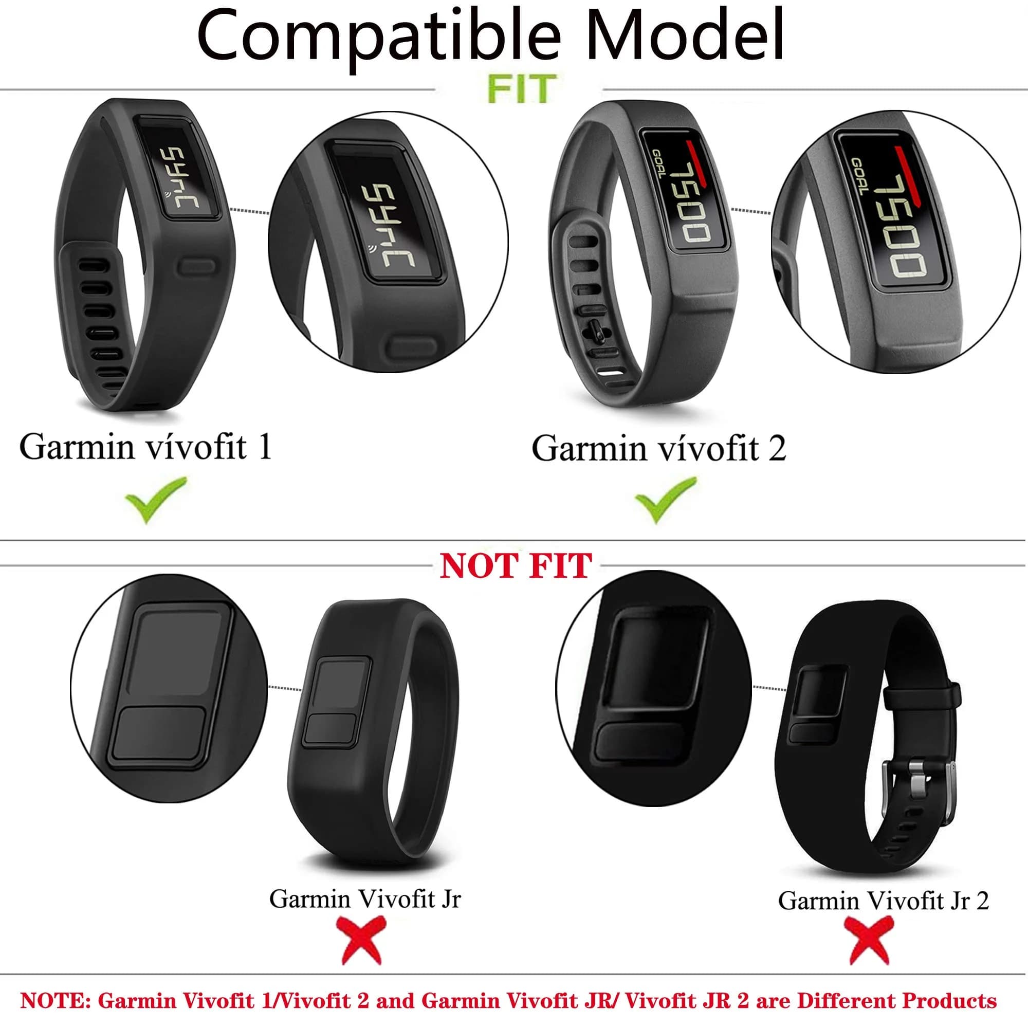 QGHXO Replacement Band for Garmin Vivofit 1/2 Activity Tracker - Small/Large, Black&Navy&Lime - view 7
