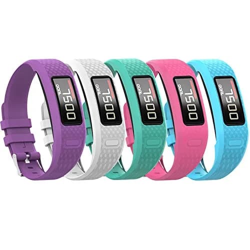 QGHXO Replacement Band for Garmin Vivofit 1/2 Activity Tracker - Black Silicone, Adjustable Size | Sports Theme — 5PCS Bands-Girl / Large