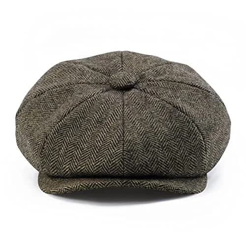BOTVELA Men's 8 Panel Wool Blend Newsboy Cap Khaki M | Classic Herringbone Pattern for All Seasons thumbnail 2