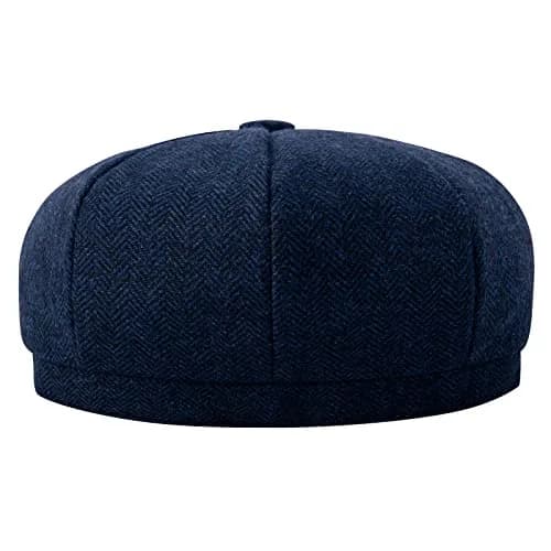 BOTVELA Wool Blend Newsboy Flat Cap (Navy, 7 1/8) | Classic 8 Panel Style for Men thumbnail 4