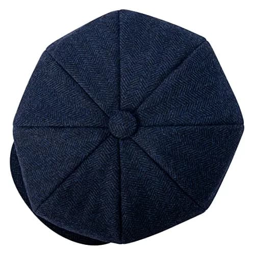 BOTVELA Wool Blend Newsboy Flat Cap (Navy, 7 1/8) | Classic 8 Panel Style for Men thumbnail 5
