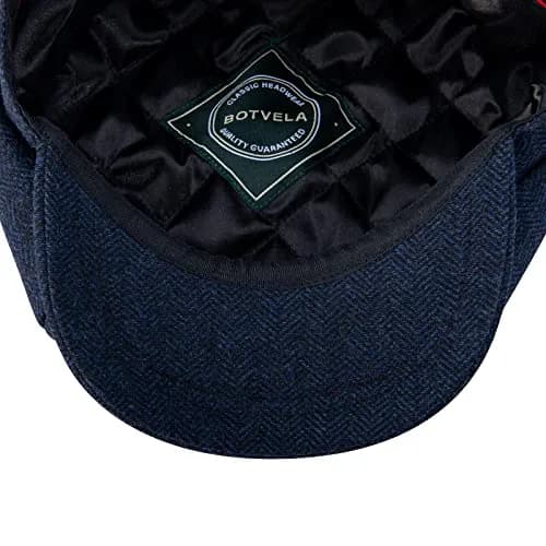 BOTVELA Wool Blend Newsboy Flat Cap (Navy, 7 1/8) | Classic 8 Panel Style for Men thumbnail 6