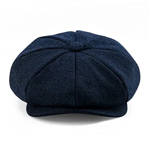 BOTVELA Wool Blend Newsboy Flat Cap (Navy, 7 1/8) | Classic 8 Panel Style for Men thumbnail 2