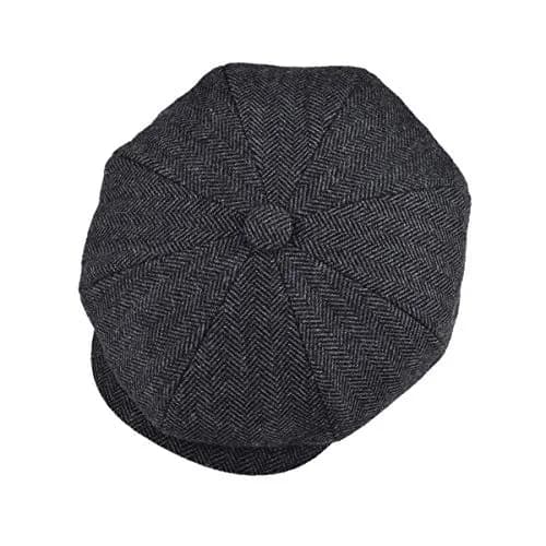 BOTVELA Men's 8 Panel Wool Blend Newsboy Flat Cap Black 59cm (7 3/8) | Classic Herringbone Tweed Style thumbnail 5