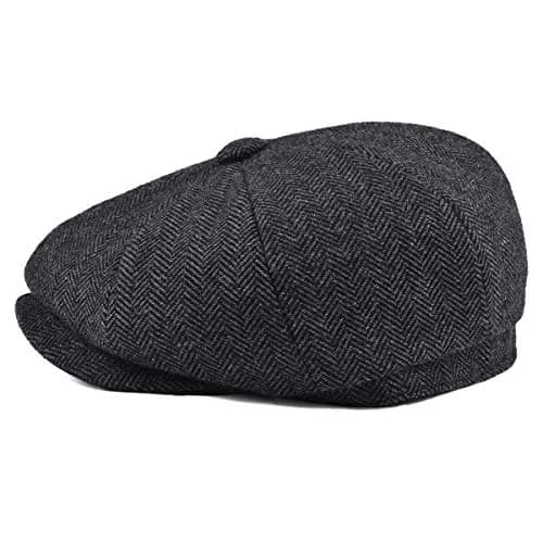 BOTVELA Men's 8 Panel Wool Blend Newsboy Flat Cap Black 59cm (7 3/8) | Classic Herringbone Tweed Style thumbnail 3