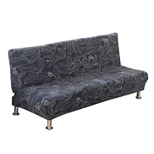 MIFXIN Armless Sofa Cover Futon Slipcover Navy Leaves Stretch Spandex 180-210cm (71-82 inch) | Protects Furniture from Pets & Spills thumbnail 1