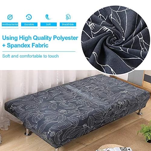 MIFXIN Armless Sofa Cover Futon Slipcover Navy Leaves Stretch Spandex 180-210cm (71-82 inch) | Protects Furniture from Pets & Spills thumbnail 5