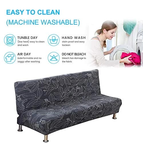 MIFXIN Armless Sofa Cover Futon Slipcover Navy Leaves Stretch Spandex 180-210cm (71-82 inch) | Protects Furniture from Pets & Spills thumbnail 9
