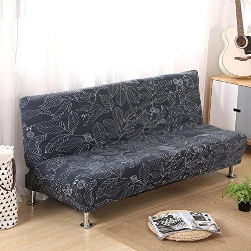 MIFXIN Armless Sofa Cover Futon Slipcover Navy Leaves Stretch Spandex 180-210cm (71-82 inch) | Protects Furniture from Pets & Spills thumbnail 2