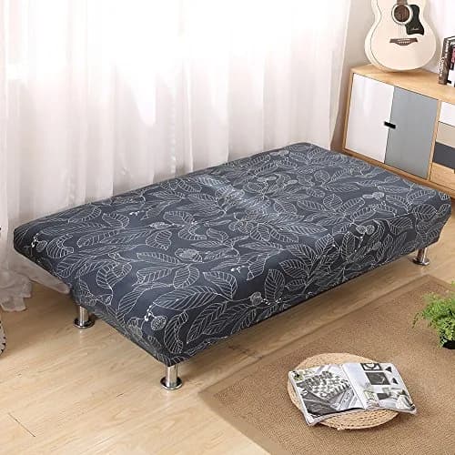 MIFXIN Armless Sofa Cover Futon Slipcover Navy Leaves Stretch Spandex 180-210cm (71-82 inch) | Protects Furniture from Pets & Spills thumbnail 3