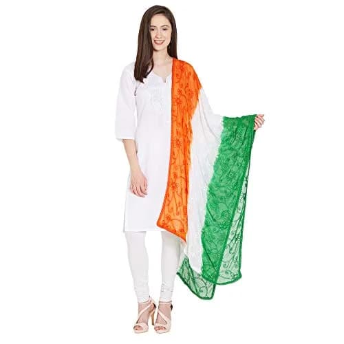 DUPATTA BAZAAR Women's Multi Colour Dupatta 2.4m | Embroidered Chiffon for Indian Independence Day thumbnail 1