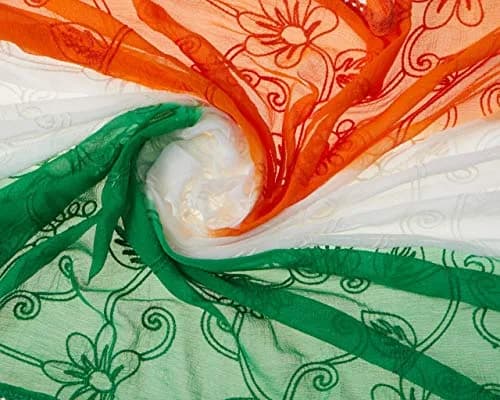 DUPATTA BAZAAR Women's Multi Colour Dupatta 2.4m | Embroidered Chiffon for Indian Independence Day thumbnail 4