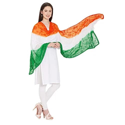 DUPATTA BAZAAR Women's Multi Colour Dupatta 2.4m | Embroidered Chiffon for Indian Independence Day thumbnail 5