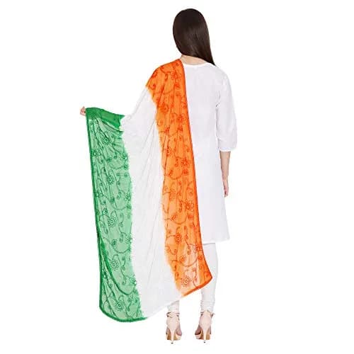 DUPATTA BAZAAR Women's Multi Colour Dupatta 2.4m | Embroidered Chiffon for Indian Independence Day thumbnail 6