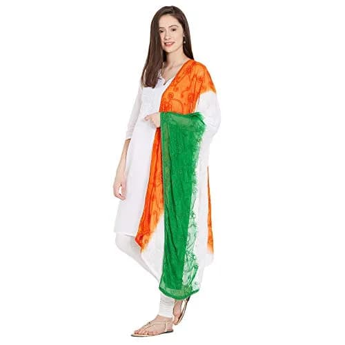 DUPATTA BAZAAR Women's Multi Colour Dupatta 2.4m | Embroidered Chiffon for Indian Independence Day thumbnail 3