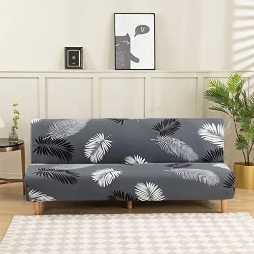 MIFXIN Armless Futon Sofa Cover Grey Feather | Stretch Elastic Folding Sofa Bed Protector 180-210cm (71-82 inch) thumbnail 2