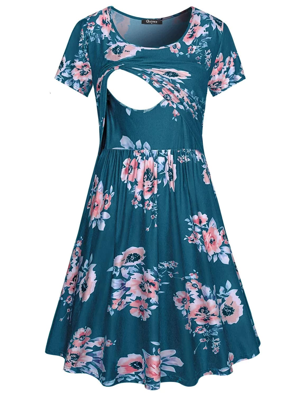 connche Nursing Dress for Breastfeeding Maternity Summer Dress Short Sleeve Blue Floral XL — Blue Floral