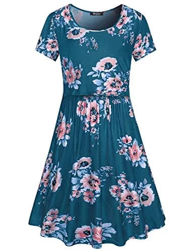 connche Nursing Dress for Breastfeeding Maternity Summer Dress Short Sleeve Blue Floral XL thumbnail 2