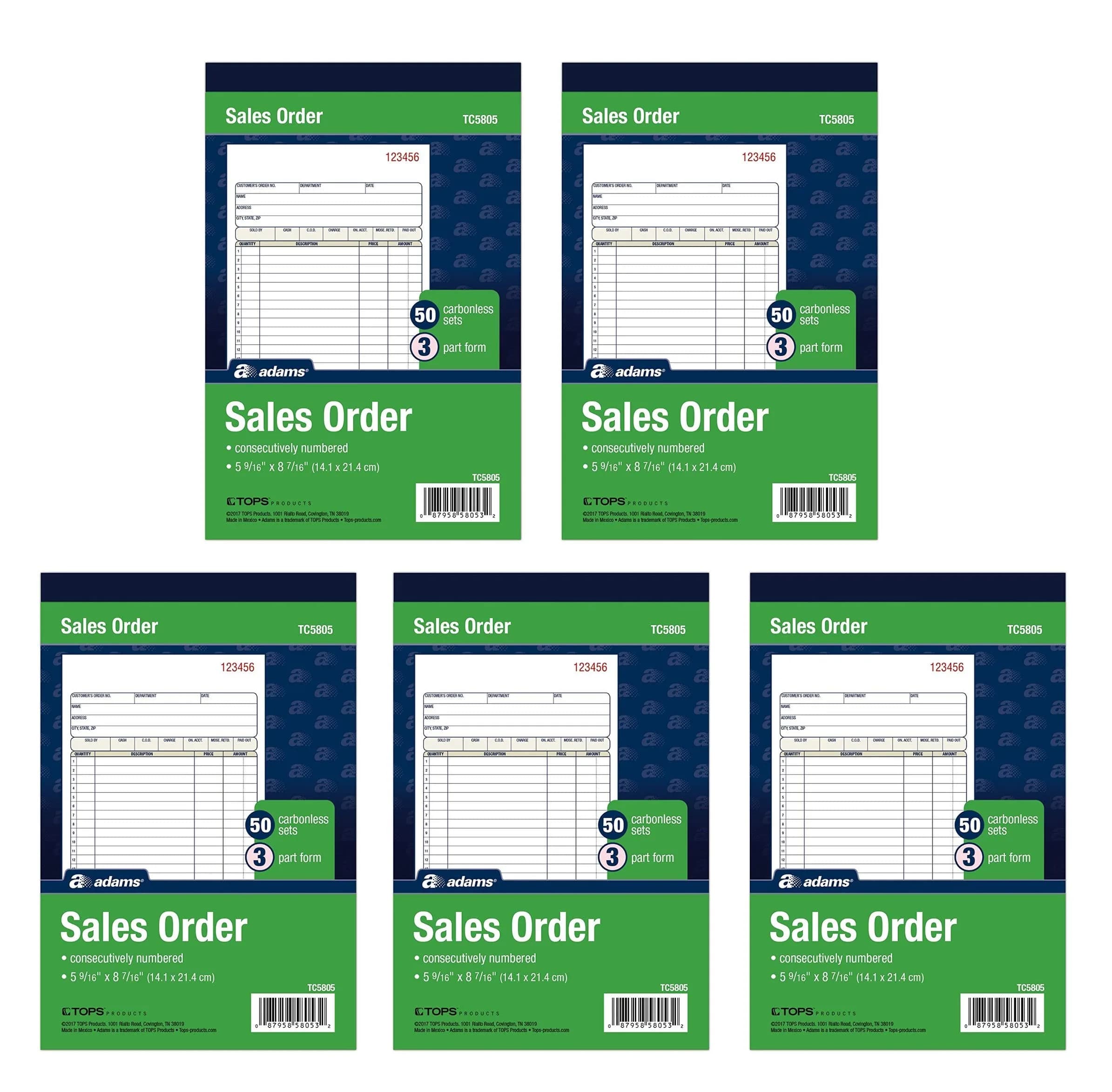 Adams Sales Order Book, 3-Part, Carbonless, White/Canary/Pink, 5-9/16" x 8-7/16" | 50 Sets per Book